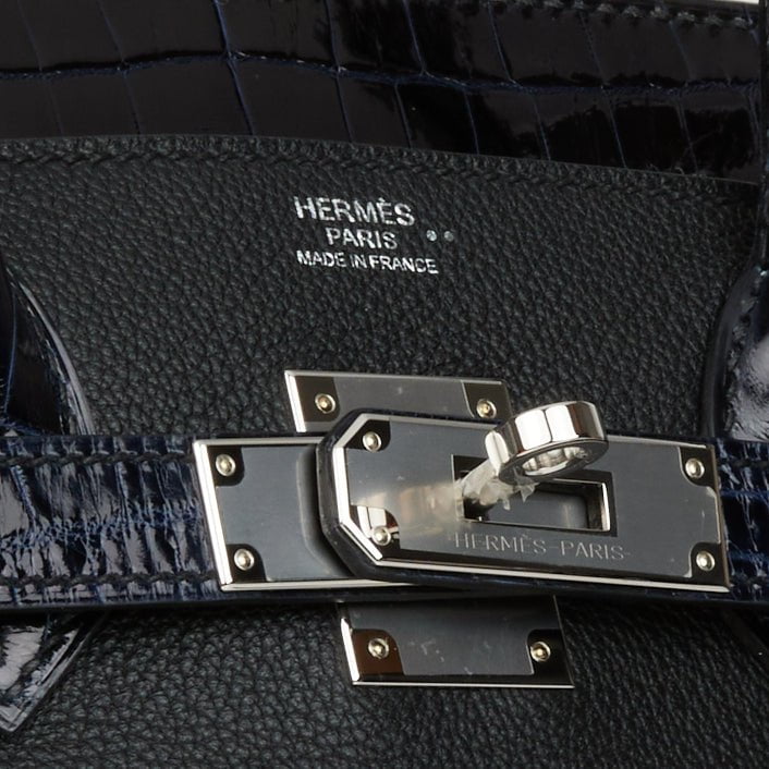 Hermes Birkin 30 Touch Noir/Noir Novillo/Niloticus Lisse (Shiny) Rose Gold  Hardware #C - Vendome Monte Carlo