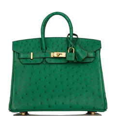 Hermes Birkin 25 Vert Verone Autruche Ostrich Gold Hardware #D - Vendome  Monte Carlo