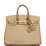 Pre-owned Hermes Special Order (HSS) Birkin 25 Ficelle Lizard and Argyle Swift Gold Hardware