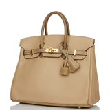 Pre-owned Hermes Special Order (HSS) Birkin 25 Ficelle Lizard and Argyle Swift Gold Hardware - Payment 2