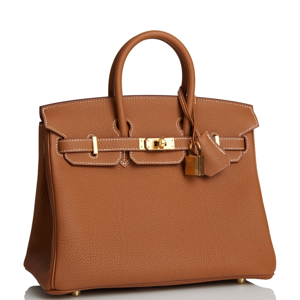Hermes Gold Brown Togo Birkin 25 Gold Hardware Handbag Bag