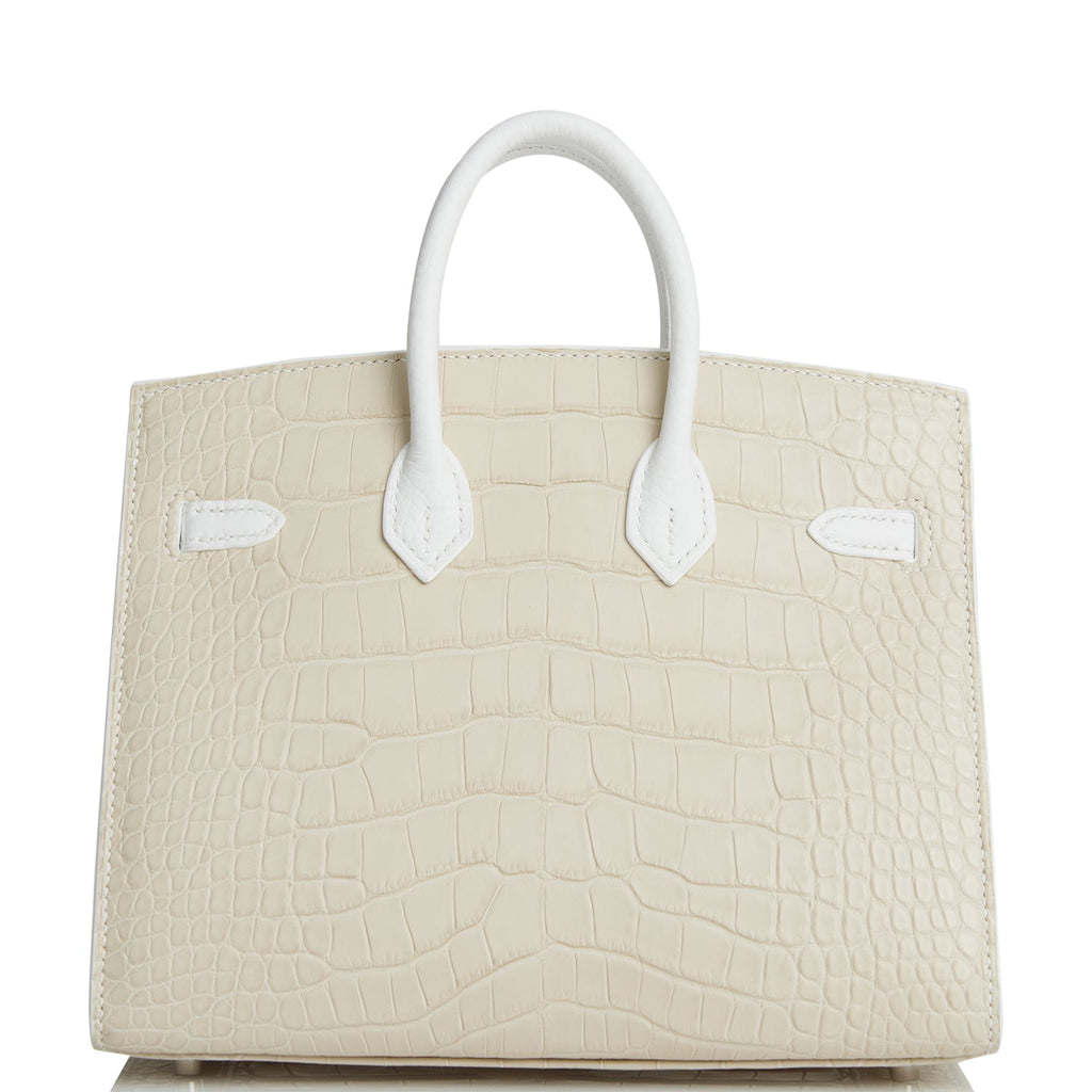 Hermes Neige Faubourg House Birkin 20 White Matte Alligator Handbag