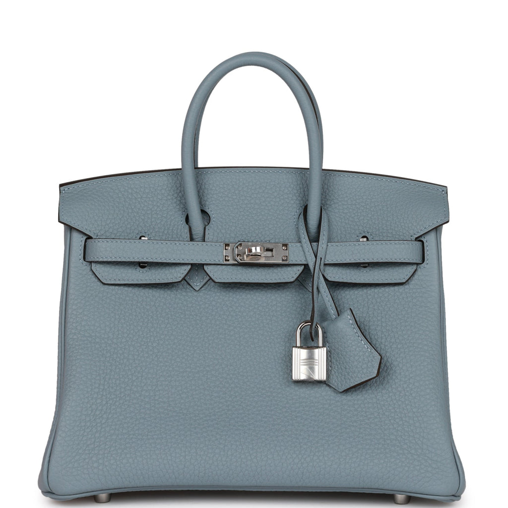 HERMÈS Birkin 25 handbag in Blue Lin Togo leather and Beige de Weimar  interior with Palladium hardware-Ginza Xiaoma – Authentic Hermès Boutique