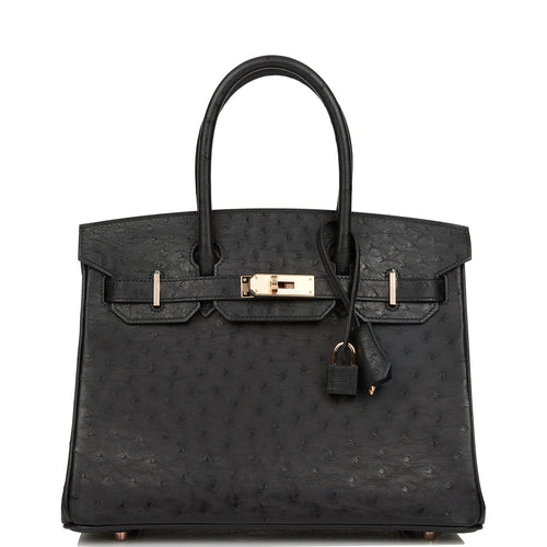 Hermes Birkin 30 Black Ostrich Rose Gold Hardware