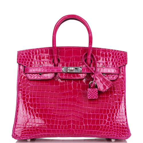 Hermes Birkin 25 Rose Mexico Shiny Porosus Crocodile Palladium Hardware