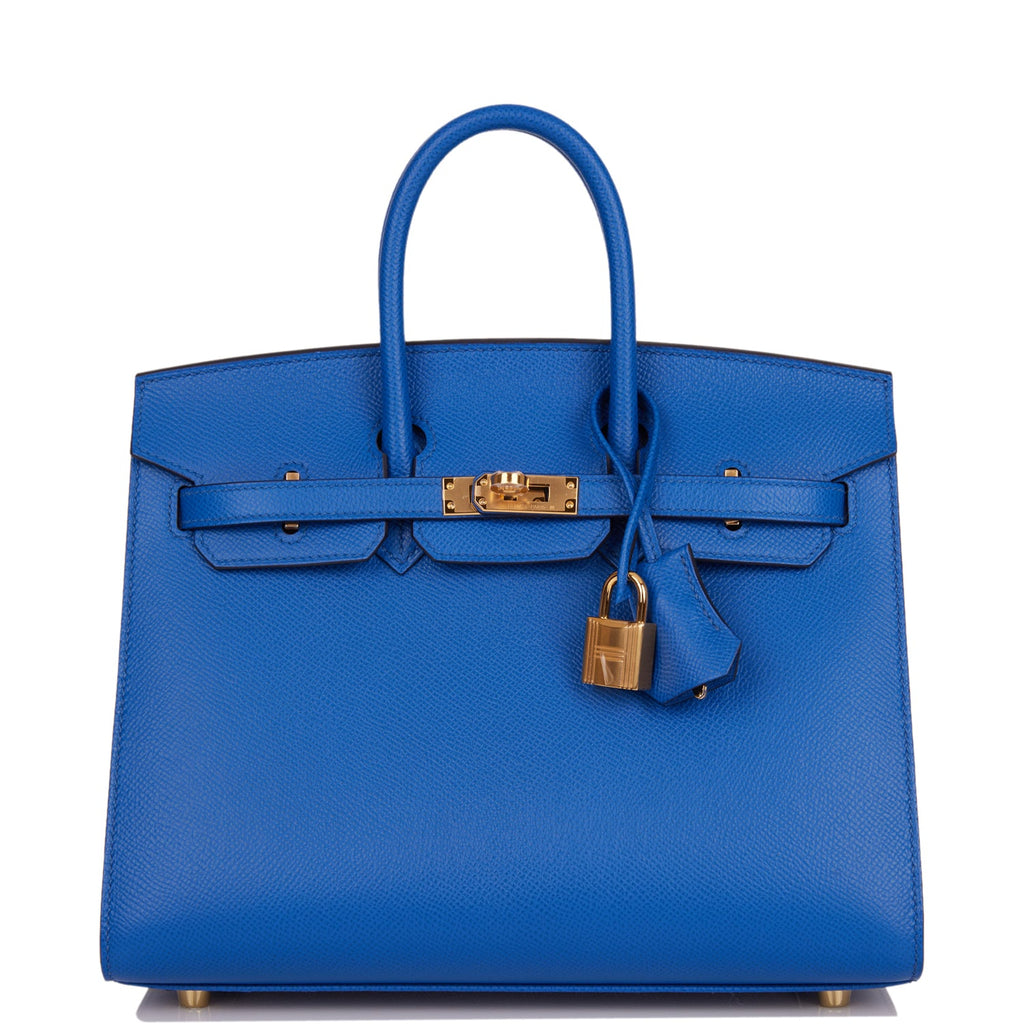Hermes Birkin 25 Sellier Bag Blue Brume Epsom Palladium Hardware •  MIGHTYCHIC • 