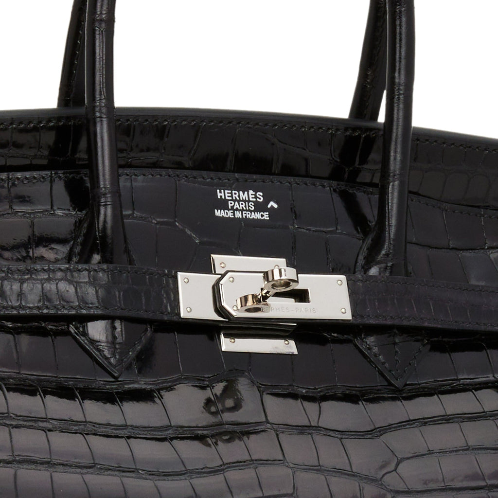 HERMES Black Crocodile Alligator 35 Birkin Bag Silver Hardware!