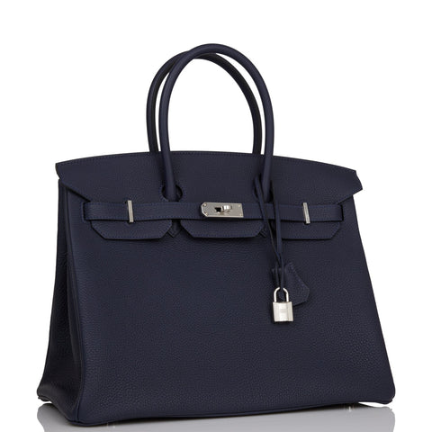 Hermes Birkin 35 Bleu Nuit Togo Palladium Hardware