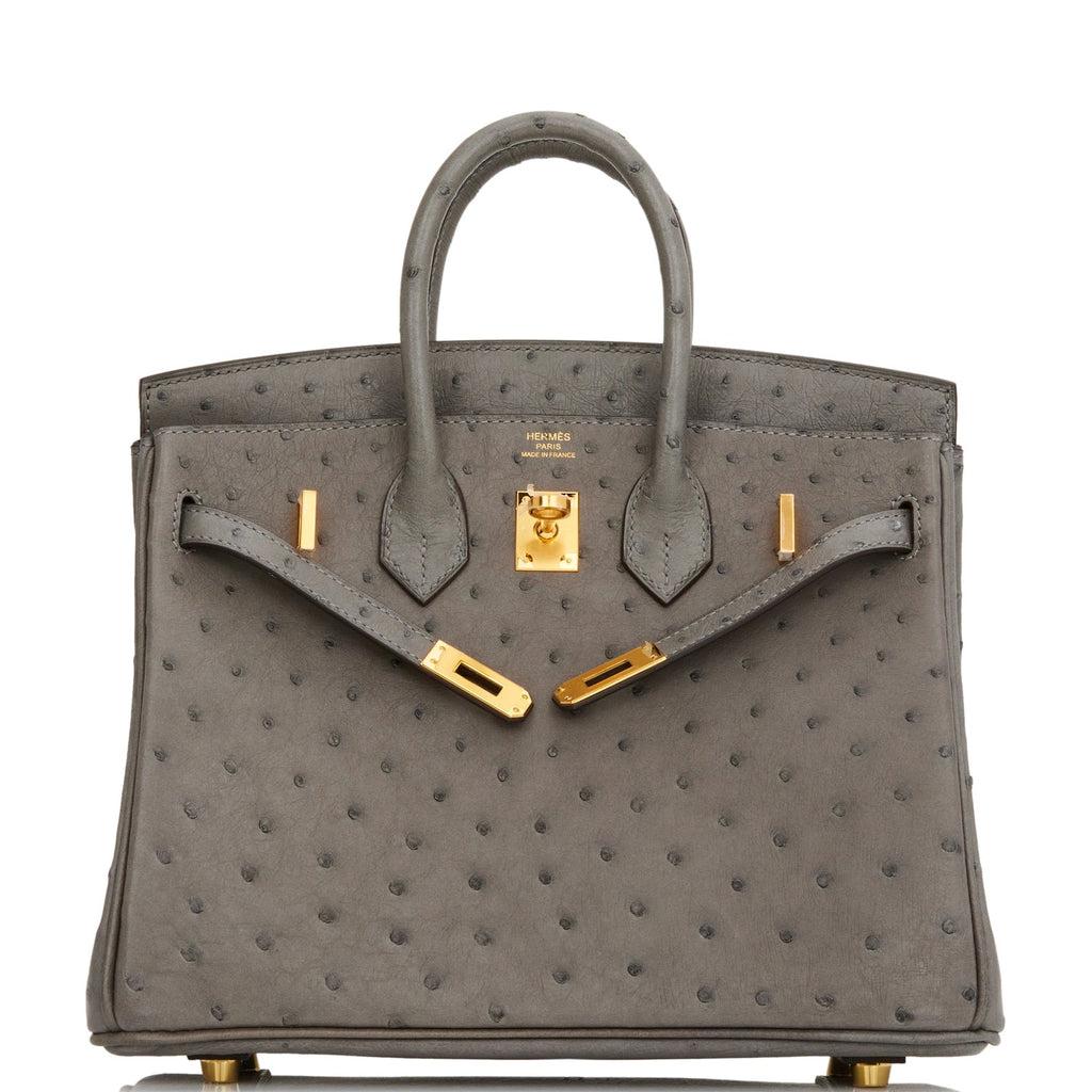 Hermes Birkin 25 Gris Meyer Ostrich Gold Hardware Grey Madison Avenue Couture