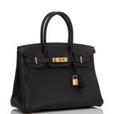 Pre-owned Hermes Birkin 30 Black Togo Gold Hardware