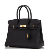 Pre-owned Hermes Birkin 30 Black Togo Gold Hardware