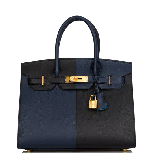 Hermes Birkin 30 Casaque Black, Bleu Indigo and Bleu Zanzibar Epsom Gold Hardware