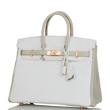 Hermes Special Order (HSS) Birkin 25 White and Gris Perle Clemence Rose Gold Hardware