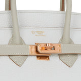 Hermes Special Order (HSS) Birkin 25 White and Gris Perle Clemence Rose Gold Hardware
