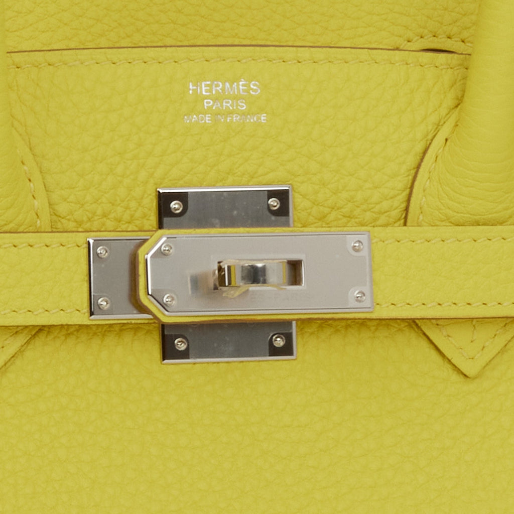 Hermes Yellow Clemence Leather Palladium Hardware Birkin 30 Bag