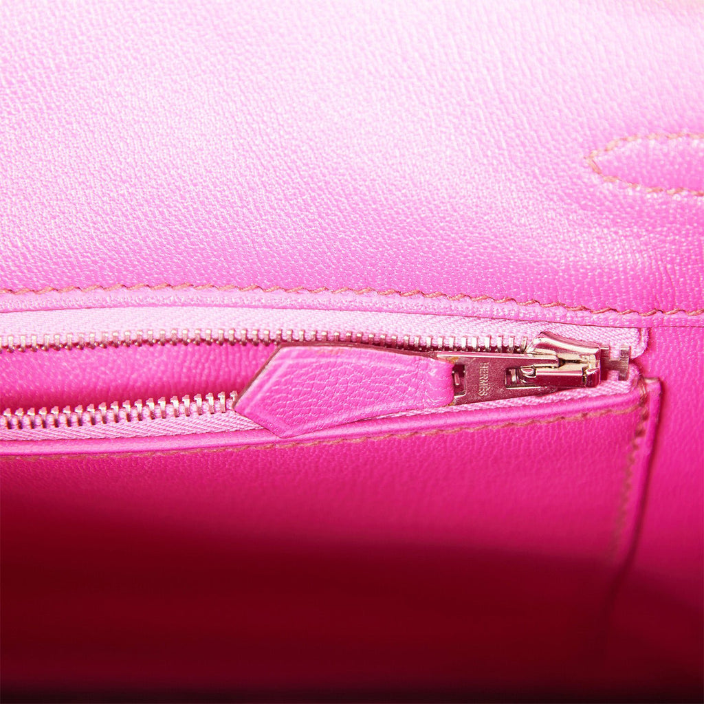 HERMES Birkin 25 Pink Rose Shiny Crocodile Exotic Palladium Top Handle Bag  For Sale at 1stDibs