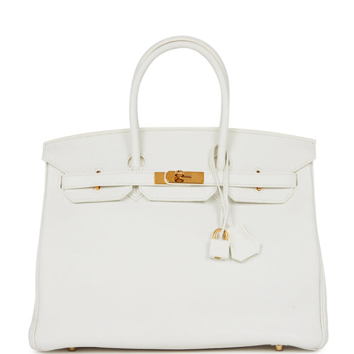 Pre-owned Hermes Birkin 35 White Clemence Gold Hardware