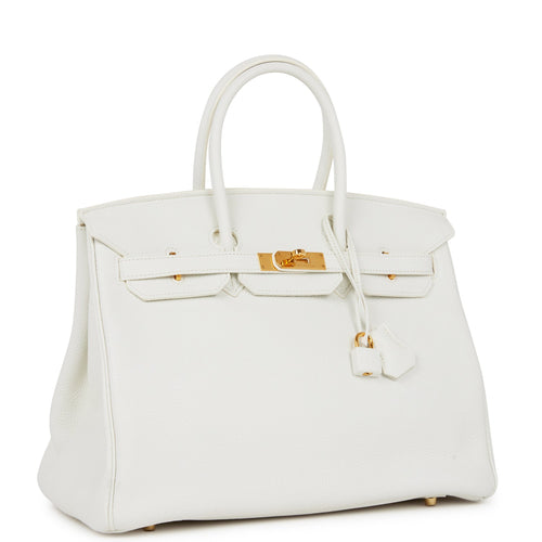 Pre-owned Hermes Birkin 35 White Clemence Gold Hardware