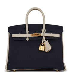 Hermes Special Order (HSS) Birkin 25 Bleu Nuit, Craie Togo Gold Hardware