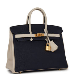 Hermes Special Order (HSS) Birkin 25 Bleu Nuit, Craie Togo Gold Hardware