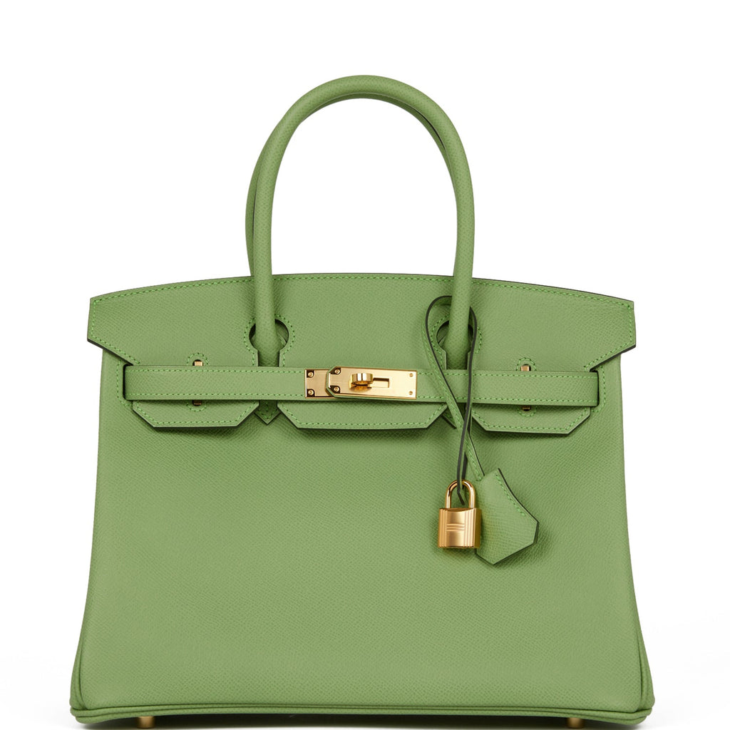 Hermes Birkin Handbag Vert Cypress Clemence with Gold Hardware 30 Green
