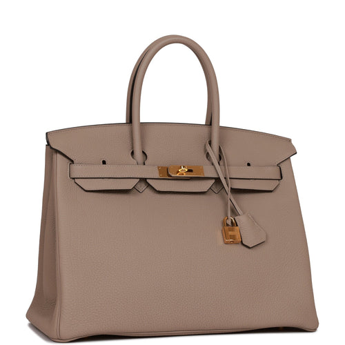 Pre-owned Hermes Birkin 35 Gris Tourterelle Togo Gold Hardware