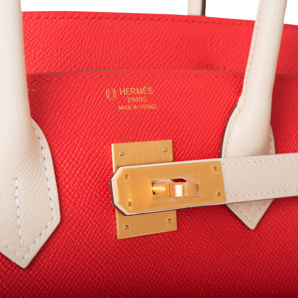 Hermes Special Order (HSS) Birkin 30 Rouge de Coeur and Craie Epsom Brushed Gold Hardware