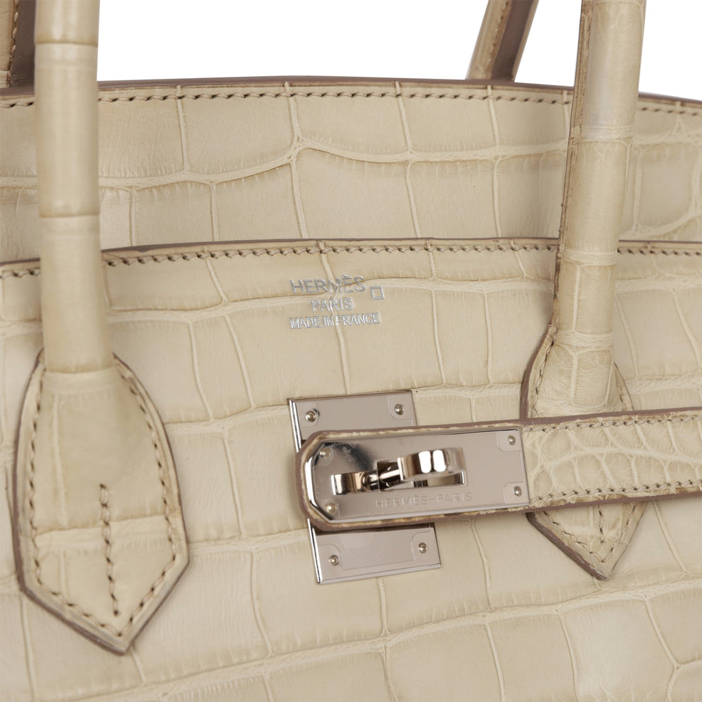Hermès BETON Matte Porosus Croc 35 cm Birkin Bag- Grey color with gold  hardware at 1stDibs