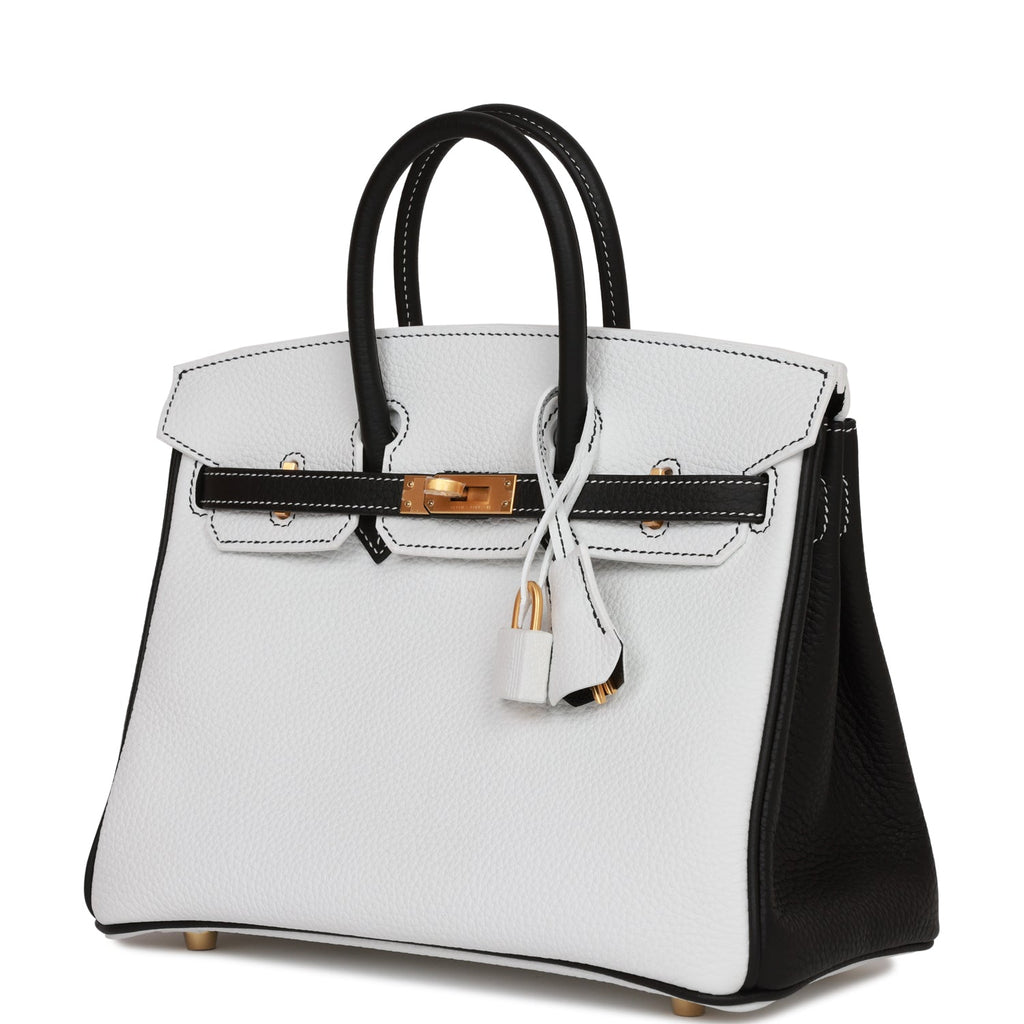 Hermes HSS White and Black Clemence Birkin 25 Brushed Gold