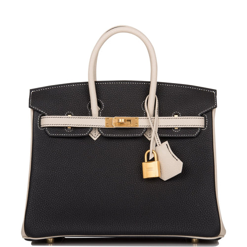 Hermes Special Order (HSS) Birkin 25 Black and Craie Togo Brushed Gold Hardware