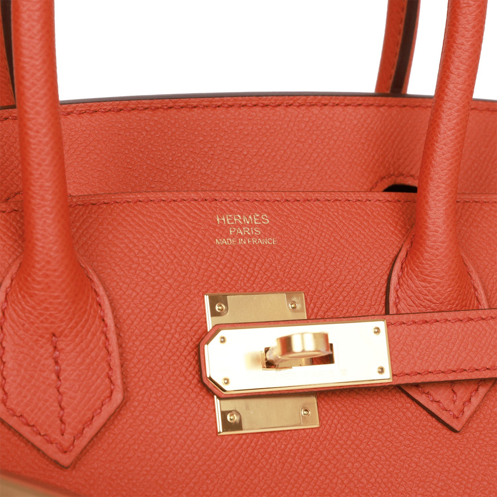 Hermes Rouge Venitien Brick Epsom Leather Birkin 30 Sellier Bag GHW