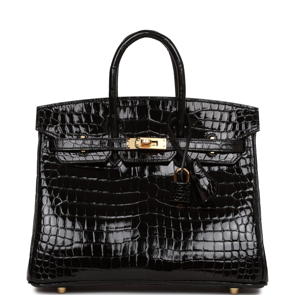 Hermes birkin 25 black crocodile leather bag