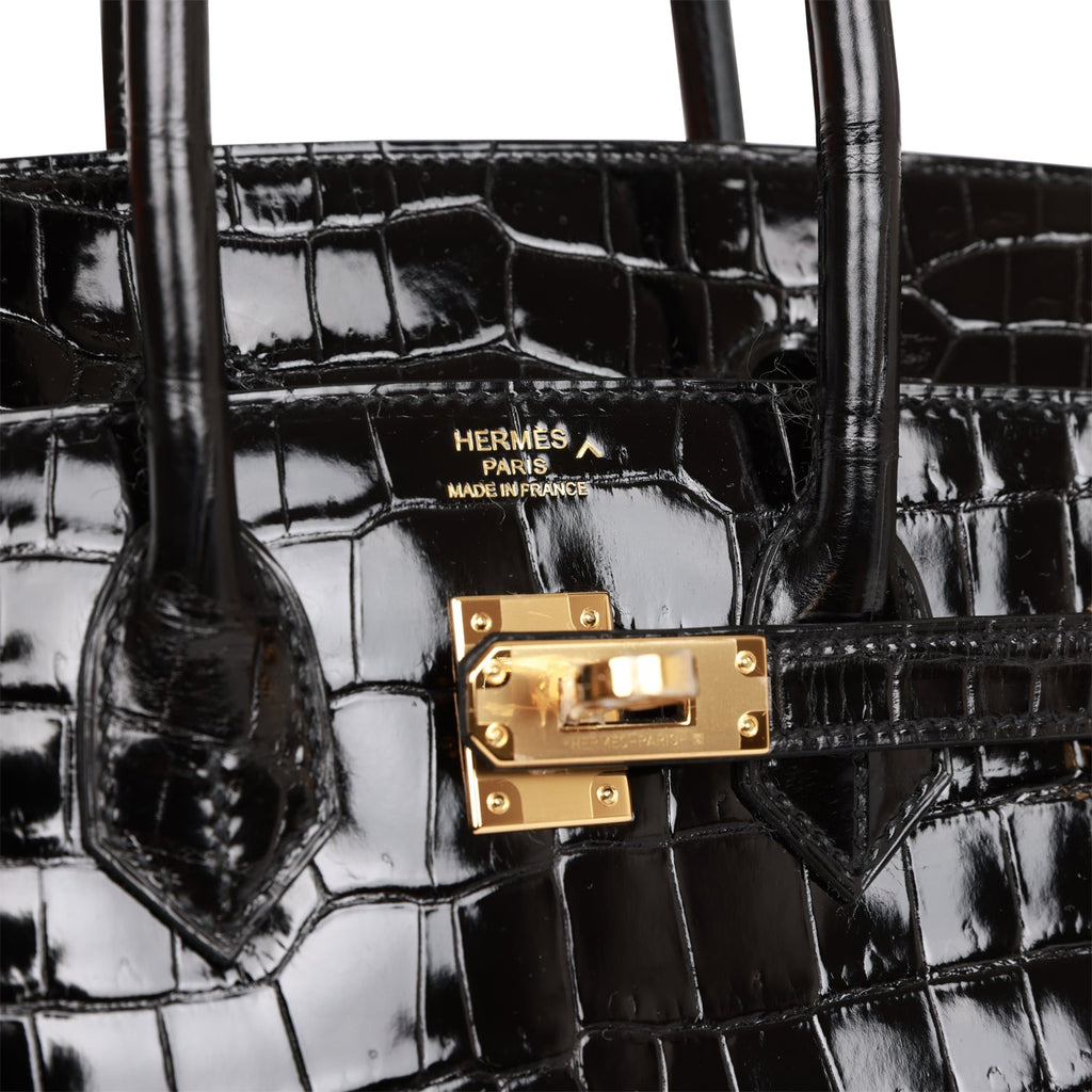 Hermes Birkin 25 Black Shiny Niloticus Crocodile Gold Hardware – Madison  Avenue Couture