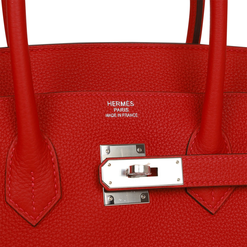 A CUSTOM GRIS PERLE, ROUGE CASAQUE & GRAPHITE CLÉMENCE LEATHER BIRKIN 35  WITH BRUSHED PALLADIUM HARDWARE