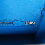 Hermes Special Order HSS Birkin 25 White / Blue Nuit Brushed Palladium •  MIGHTYCHIC • 