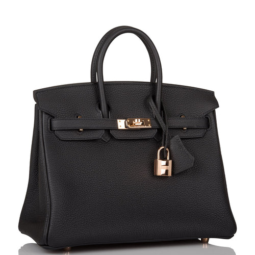 Hermes Birkin 25 Black Togo Rose Gold Hardware