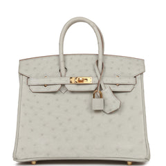 HERMES Ostrich Birkin 25 Gris Perle 1291156