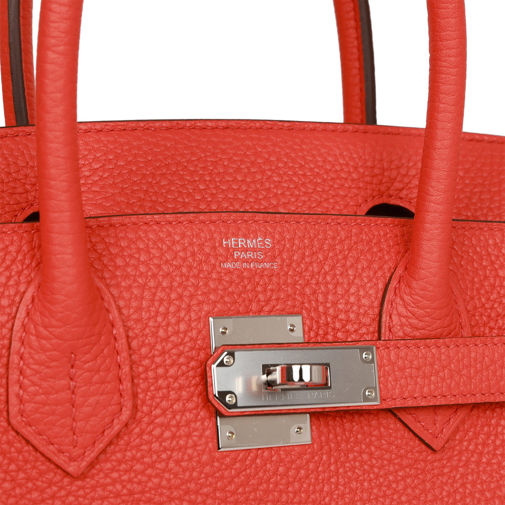 Add a pop of color to your accessory collection with this beautiful 25cm  Poppy Orange Togo Birkin handbag by Hermès – Only Authentics