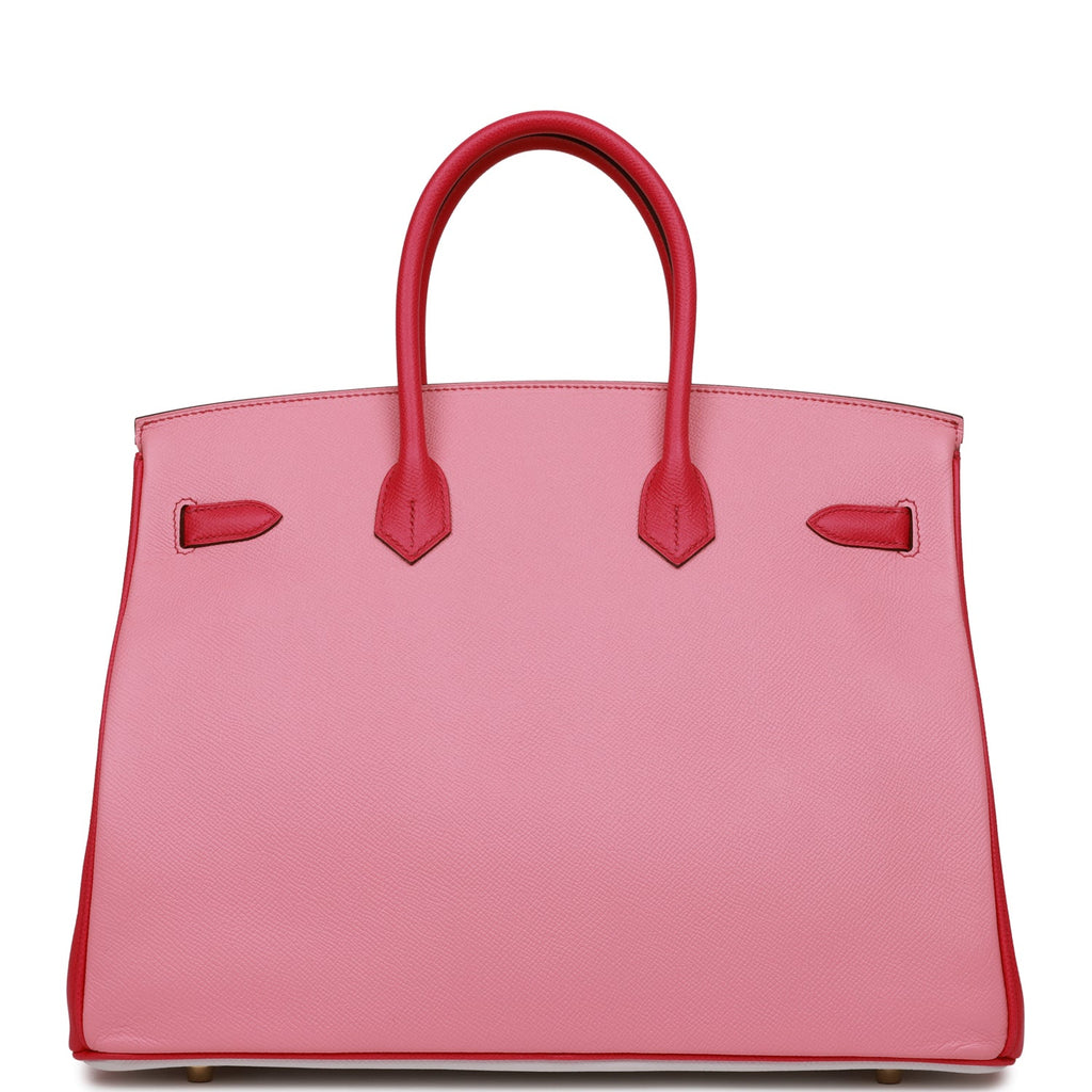 Pre-owned Hermes Special Order (HSS) Birkin 35 Rose Tyrien, Rose Lipstick and White Epsom Brushed Gold Hardware