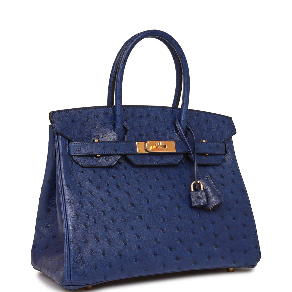Hermes Birkin Bag Ostrich Leather Gold Hardware In Blue