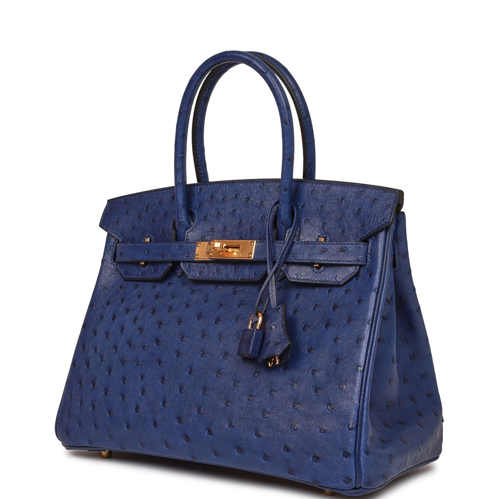Hermès Ostrich Birkin 30 - Blue Handle Bags, Handbags - HER530629