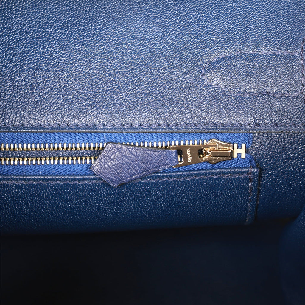 Hermes Birkin 30 Handbag ck77 Blue Iris Ostrich GHW