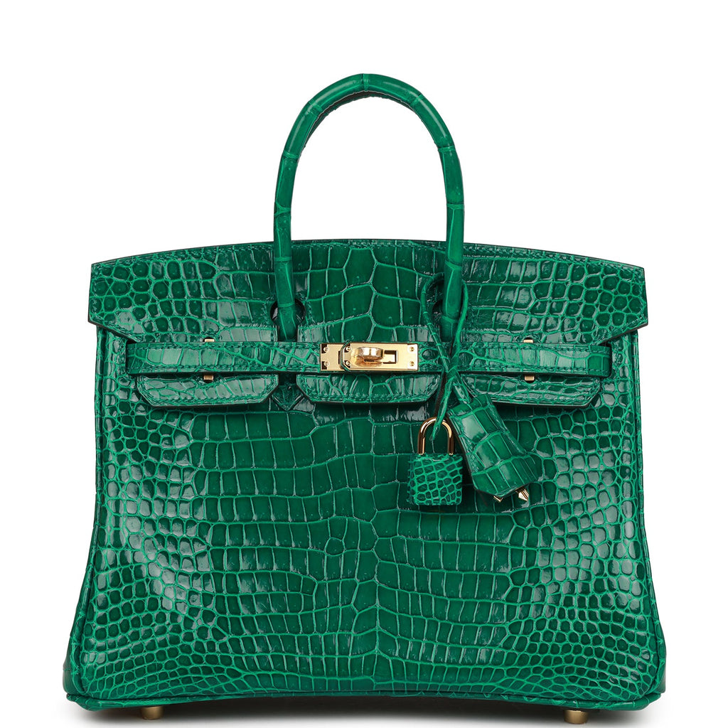 Hermes Birkin 25 Bag Emerald Crocodile Gold Hardware