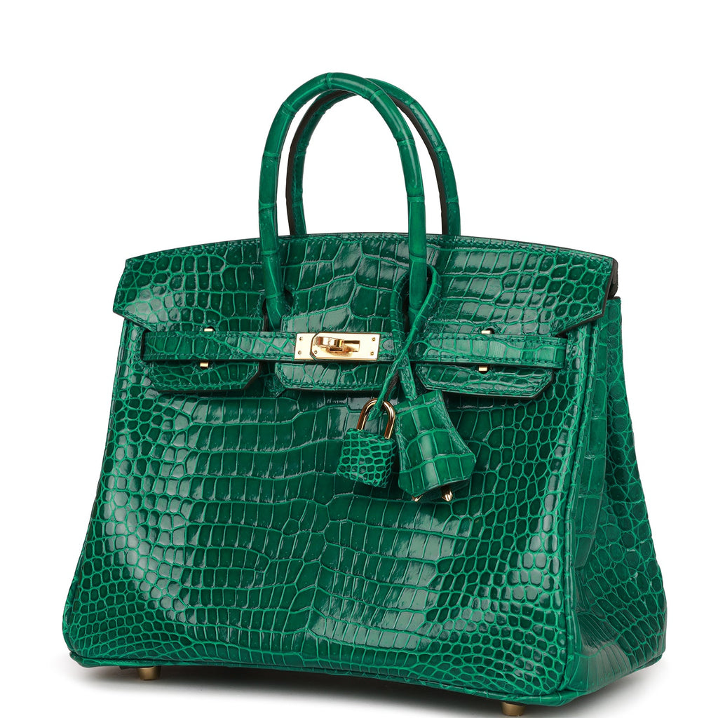 Hermes Birkin 25 Sellier Emerald Toned Vert Fonce Porosus Crocodile Bag  Gold Hardware • MIGHTYCHIC • 