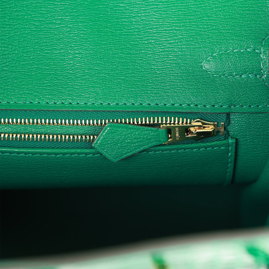 Hermes Birkin 25 Sellier Emerald Toned Vert Fonce Porosus Crocodile Bag  Gold Hardware • MIGHTYCHIC • 