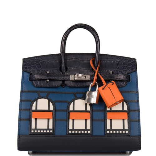 Hermes Night Sac Faubourg Birkin 20 Bleu Marine Matte Alligator Palladium Hardware