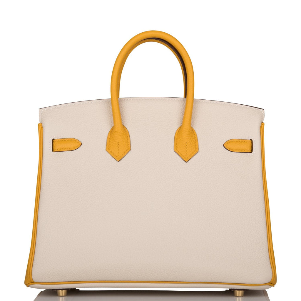Hermes Special Order (HSS) Birkin 25 Craie and Jaune Ambre Togo Brushed Gold Hardware Ivory/Yellow Madison Avenue Couture
