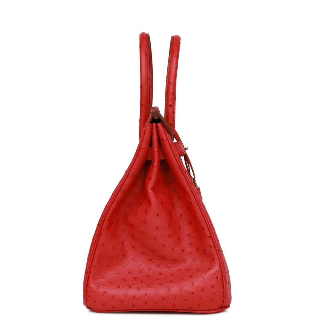 Hermes 31cm Rouge Vif Ostrich Palladium Plated Bolide Bag