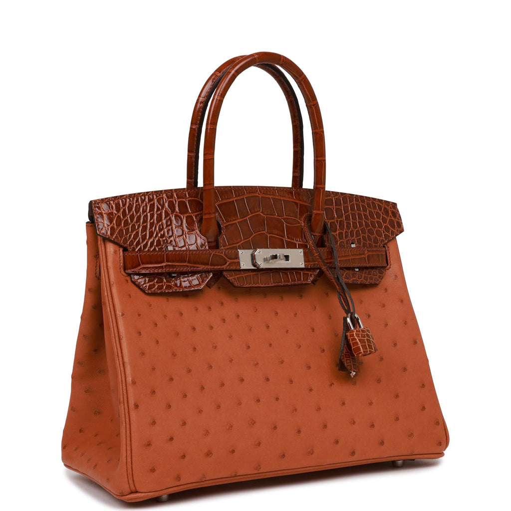 Hermes Birkin 30 Cognac and Miel Alligator and Ostrich Touch