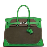 Pre-owned Hermes Grizzly Ghillies Birkin 35 Vert de Gris, Bambou and Taupe Doblis Palladium Hardware